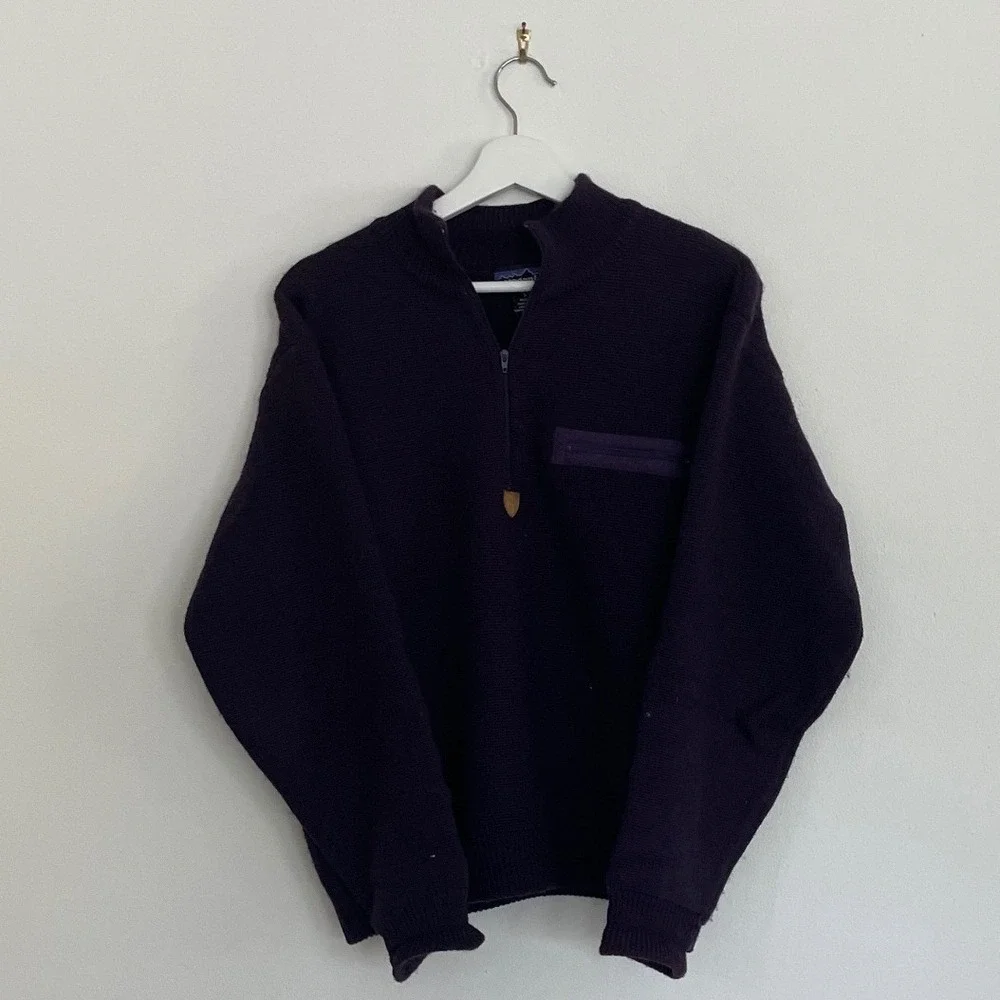Vintage Patagonia Mens Small Purple 100% Wool Quarter Zip Pullover Sweater